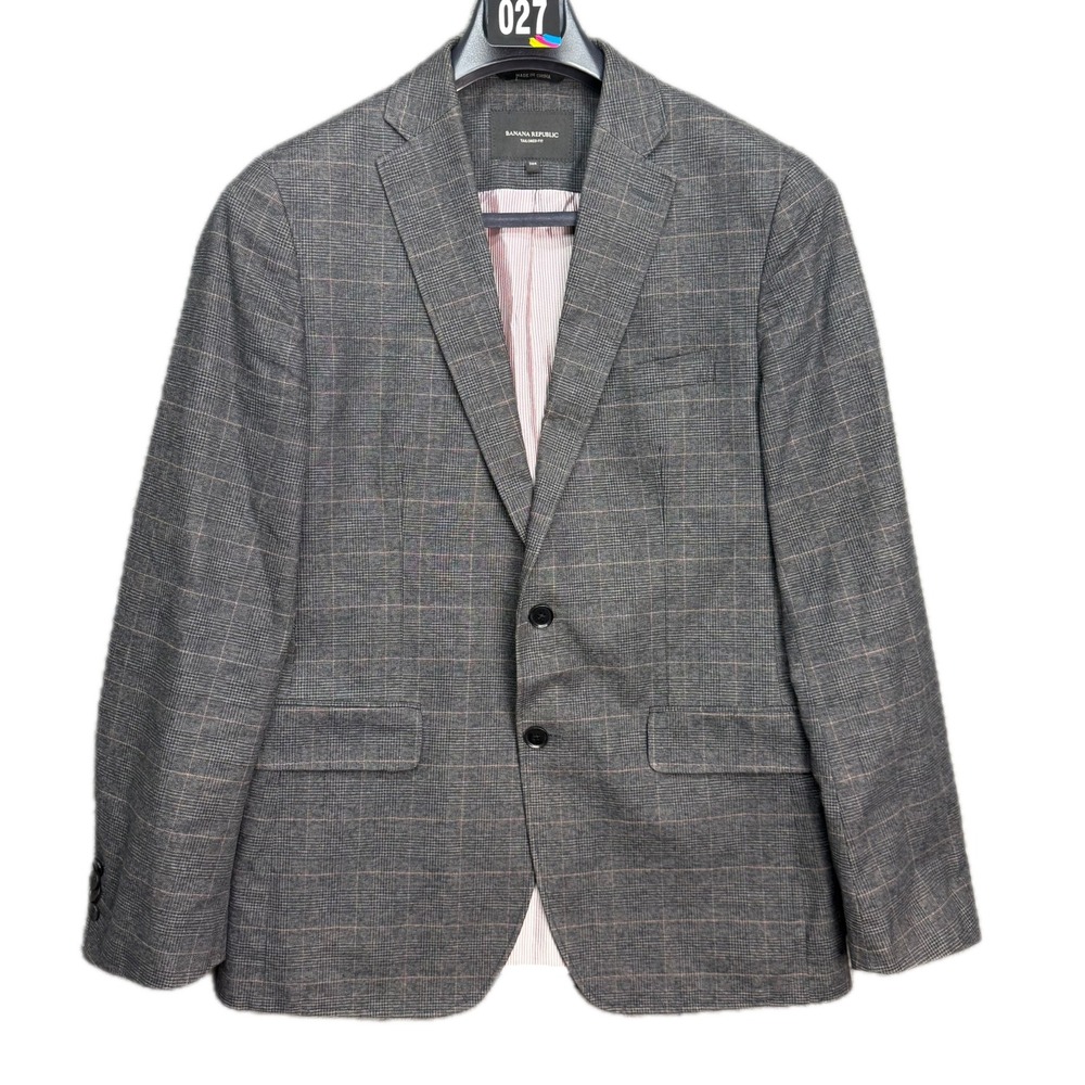 Banana Republic Blazer Mens 38R Grey Plaid Tailored Fit Cotton Sport‎ Coat